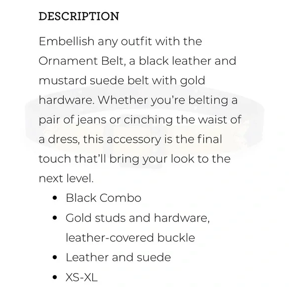 CAbi ORNAMENTAL BELT.  Stylish Yellow and Black Belt with Gold Accents - Picture 4 of 5